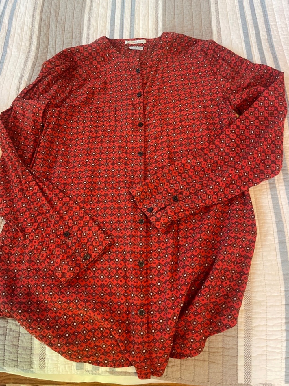 Van Heusen Red Patterned Button-Up Top